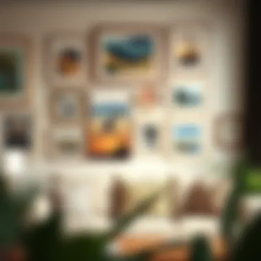 Gallery Wall Arrangement A beautifully arranged gallery wall showcasing diverse art pieces