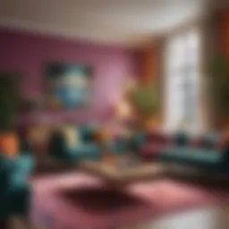 A vibrant shared living room in a New York City apartment showcasing diverse decor and communal activities.