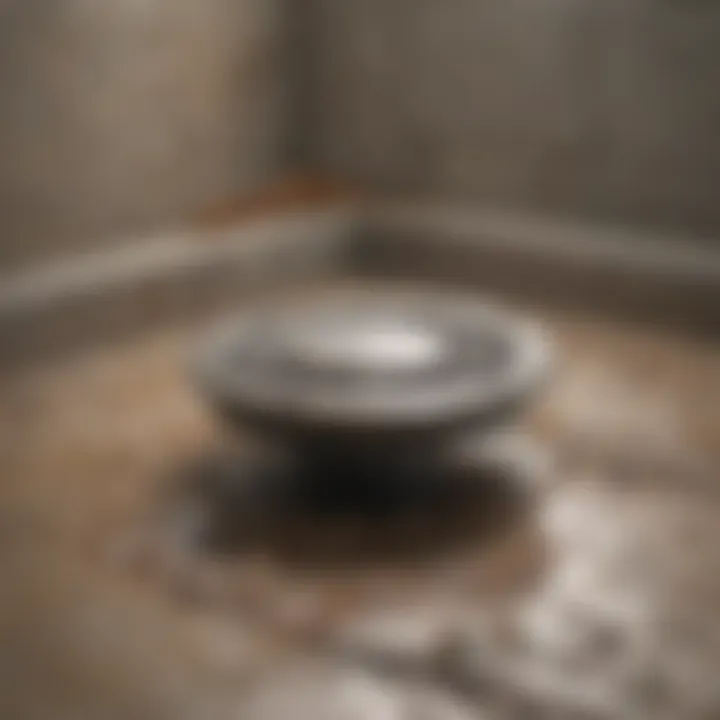 Illustration of mineral buildup obstructing shower drain