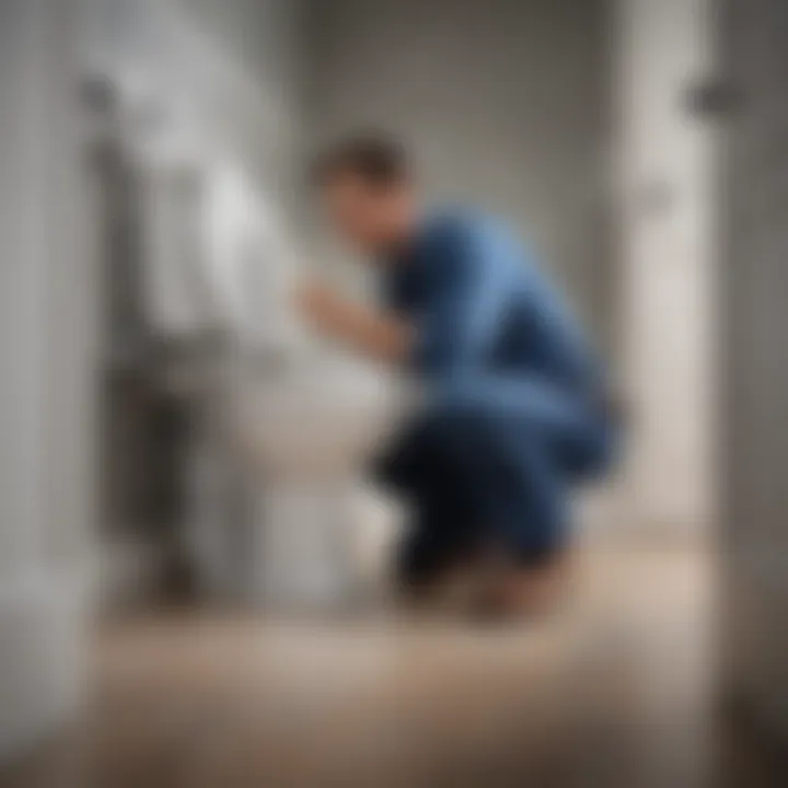 Illustration showcasing professional plumber fixing toilet