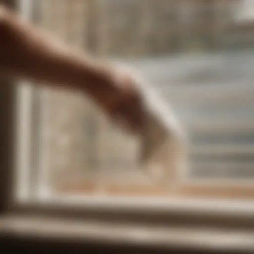 Blinds being dusted with a microfiber cloth