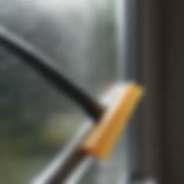 Close-up of squeegee in action on window