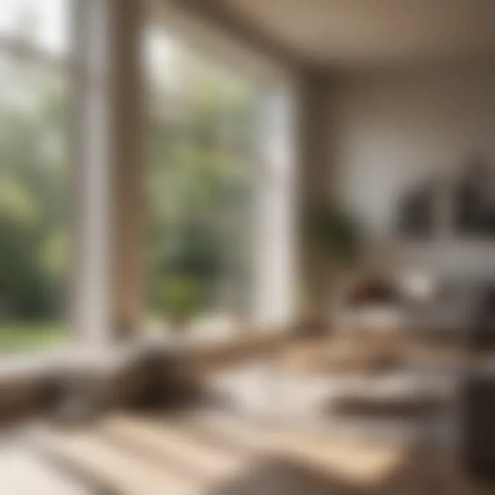 Sunlight streaming through spotless windows onto a minimalist living room