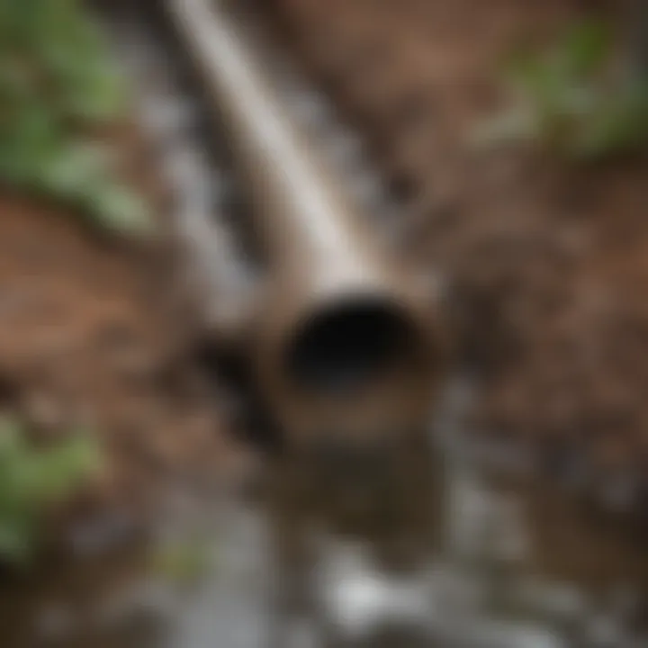 Illustration of a clogged drain pipe with debris buildup