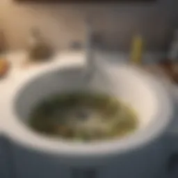 A sink overflowing with vomit, causing a blockage