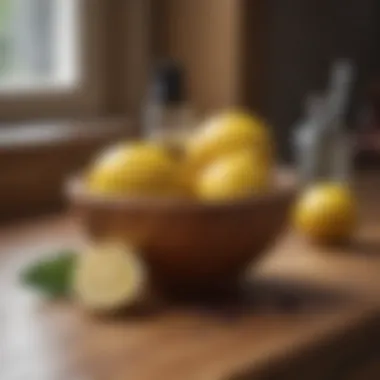 Lemon Essential Oil Trick Lemon Essential Oil in a Wooden Bowl