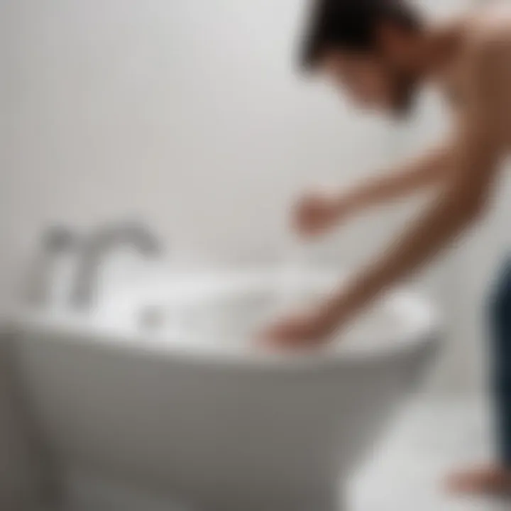 Person pouring hot water into toilet bowl