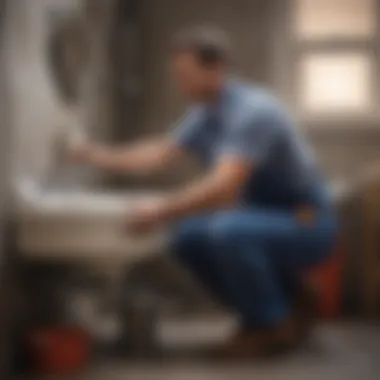 Expert Plumber Clearing Clogged Wash Basin Professional plumber unclogging a wash basin