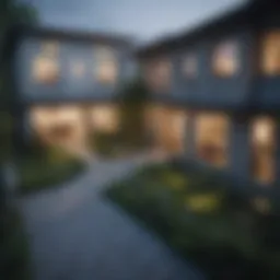 Aerial view of duplex homes showcasing architectural diversity