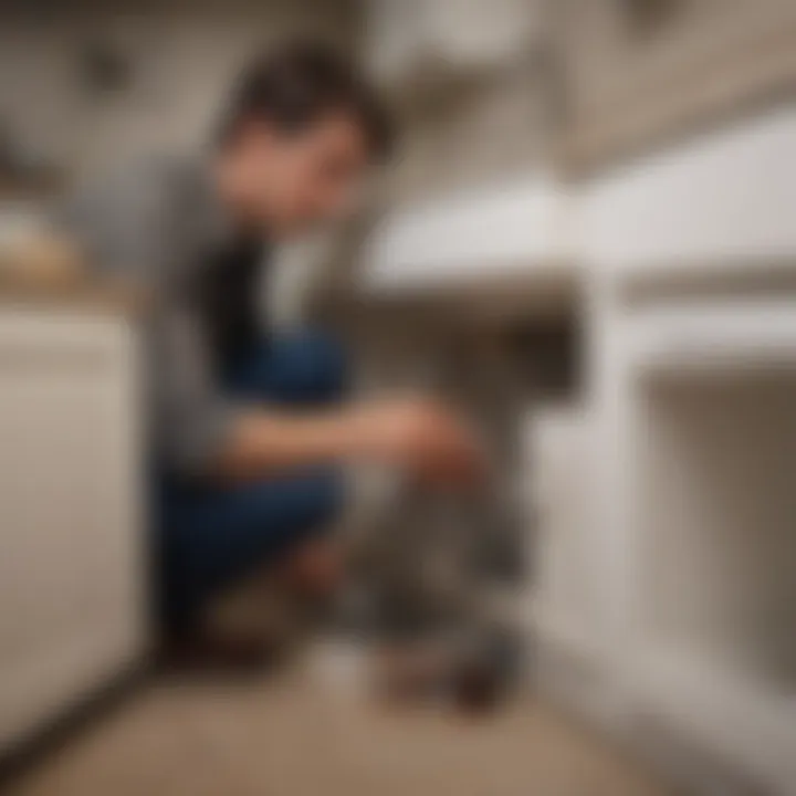 Homeowner checking plumbing under the sink