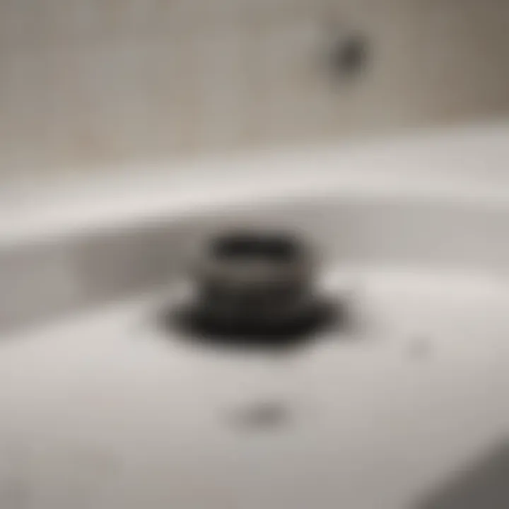 Close-up of bathtub drain showing hair and debris