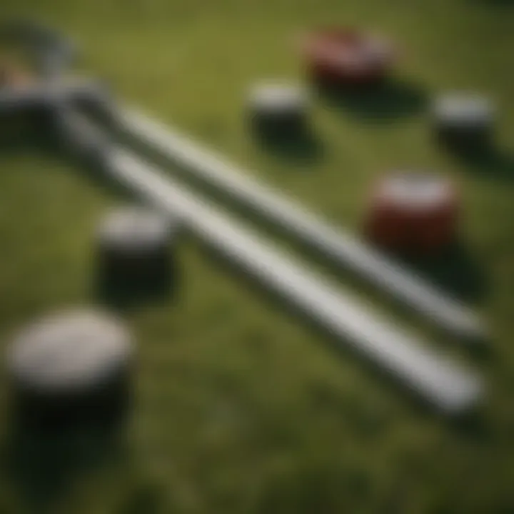 Tools used for yard measurement laid out on grass