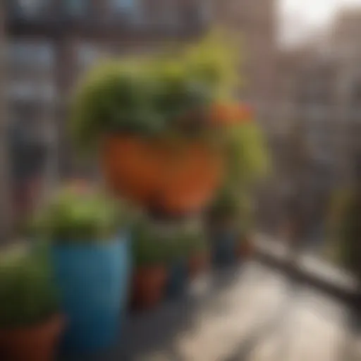 Vibrantly colored container garden on a balcony