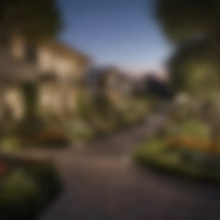 A landscaped view of the Park La Brea community