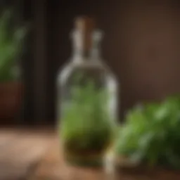 Vinegar bottle with green herbs