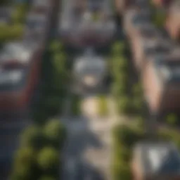 Aerial view of Washington Square Park showcasing its iconic arch and surrounding greenery.
