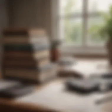 A stack of financial planning books and a calculator on a desk