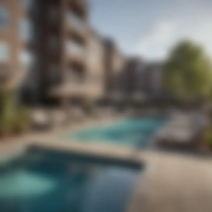 Inviting community amenities at Wellington Hill Apartments featuring a pool and lounge area