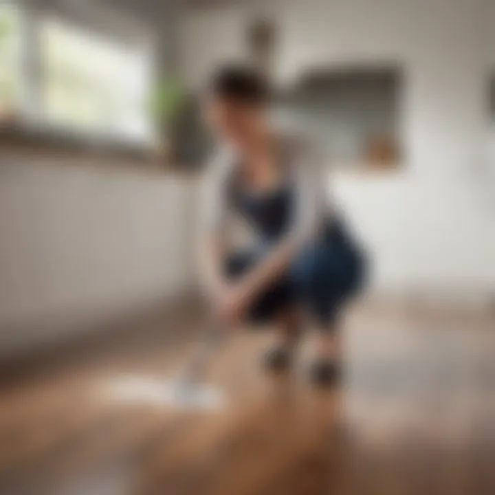 Woman applying gentle cleaning solution on Pergo laminate flooring